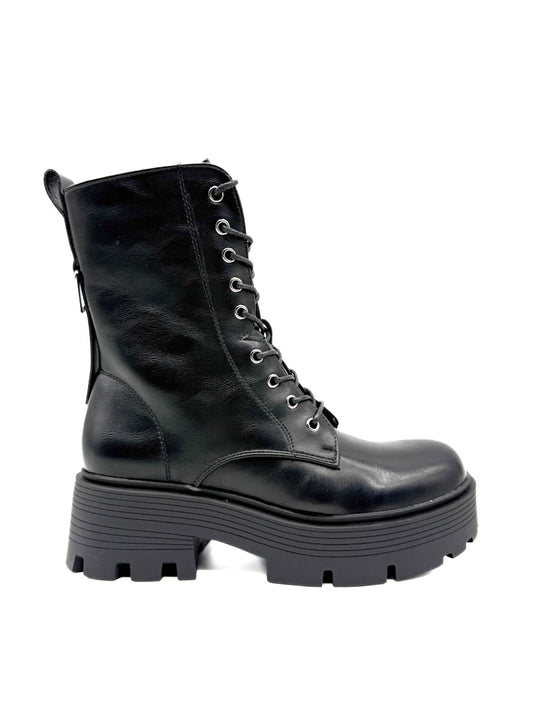 Bota Negras de Estilo Militar con Suela Gruesa Negro