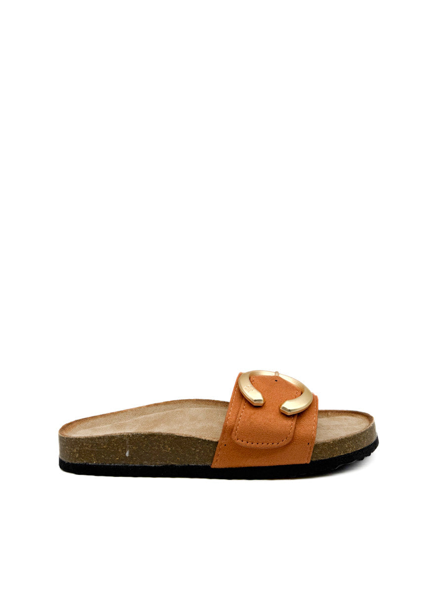 Sandalias Planas Elegantes con Hebilla Dorada Narenja