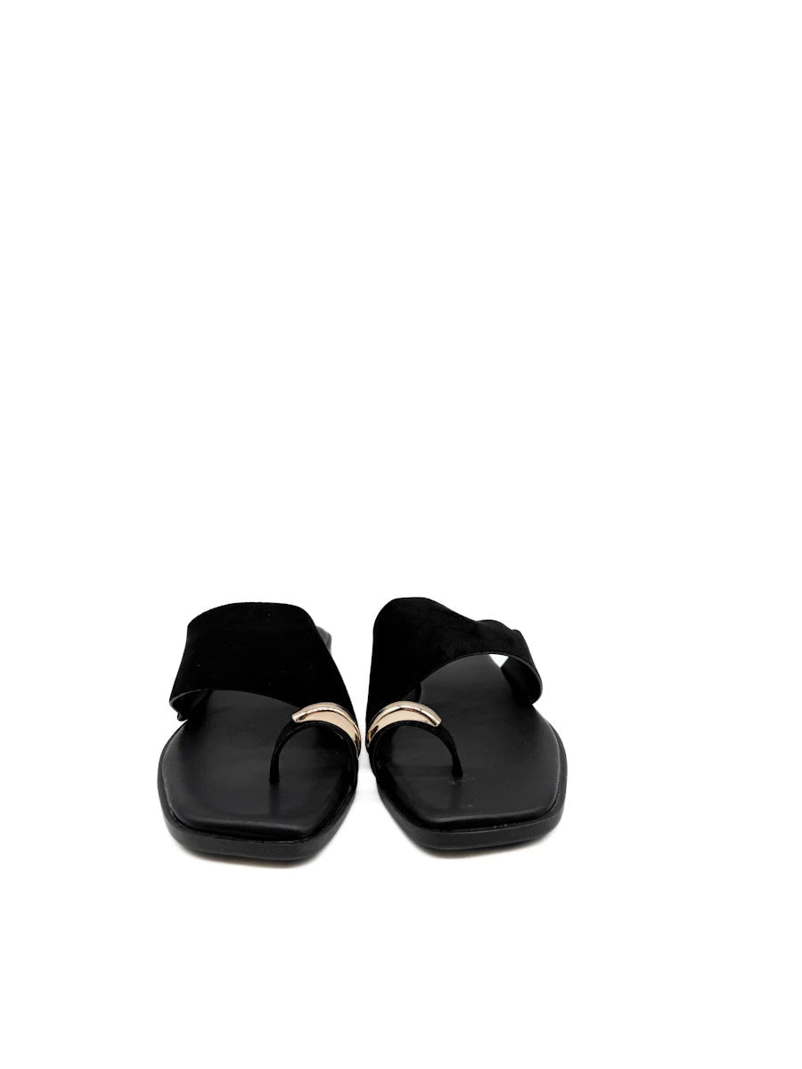 Sandalias Planas con Anillo Metálico y Pala Ancha