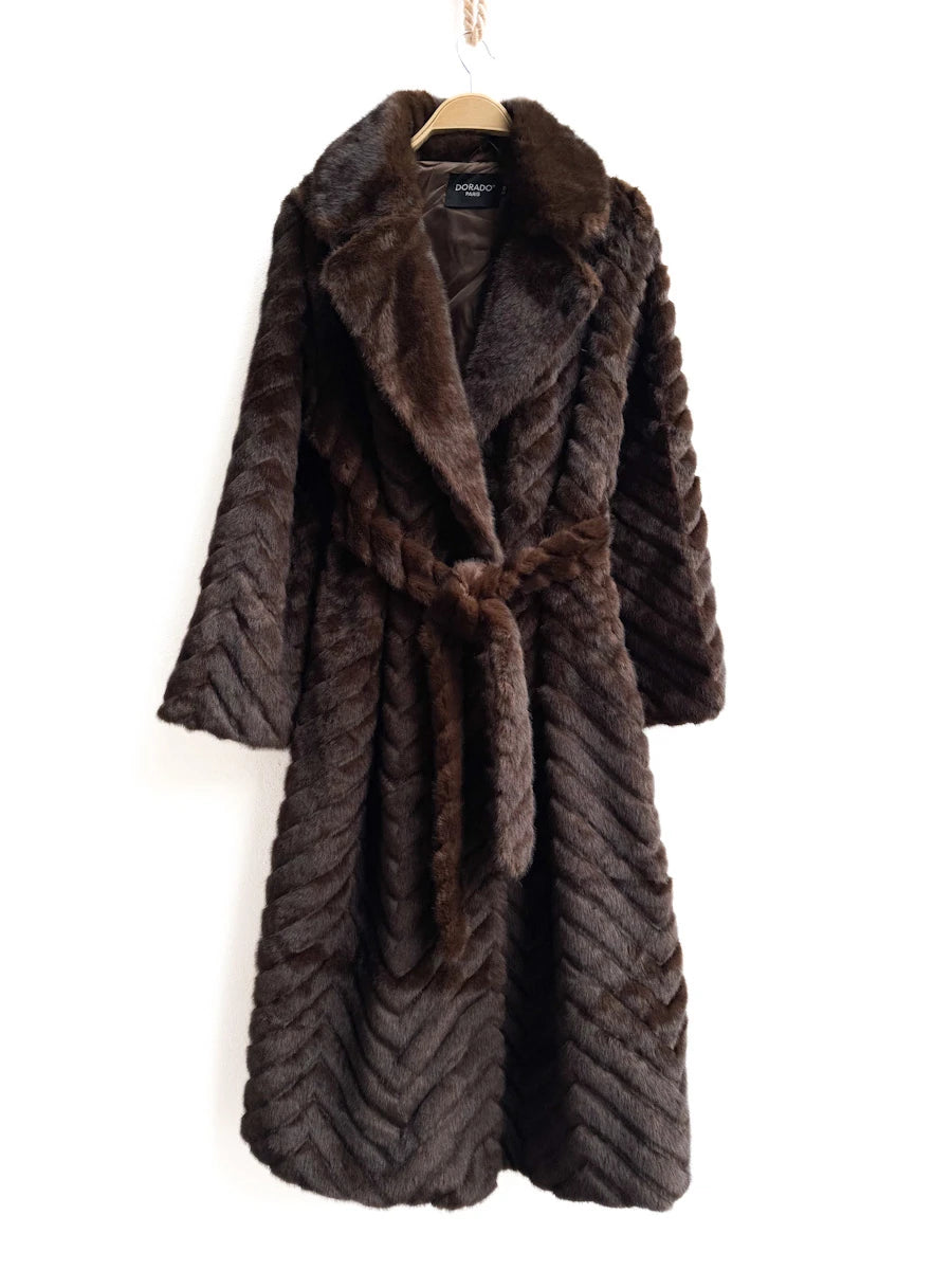 Abrigos Largos de Piel Sintética con Patrón de Espiga