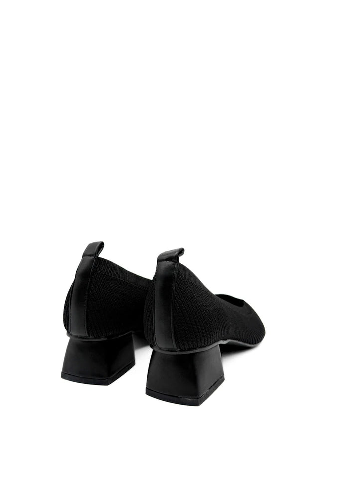 Zapatos de Salón en Tejido Elástico Canalé con Tacón Ancho y Puntera Fina