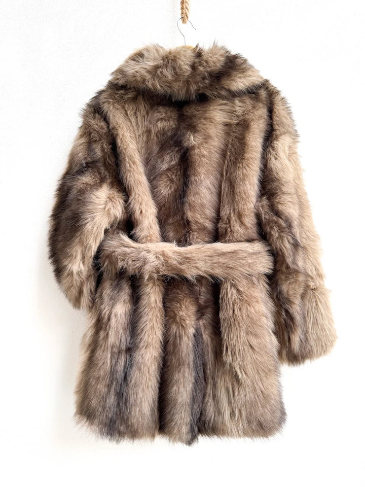 Abrigo de Pelo Sintético Suave con Cinturón Ajustable