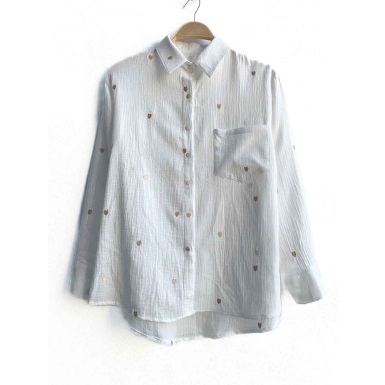 Camisa 1D528 Bordada en Aldodón Para Mujer Blanca