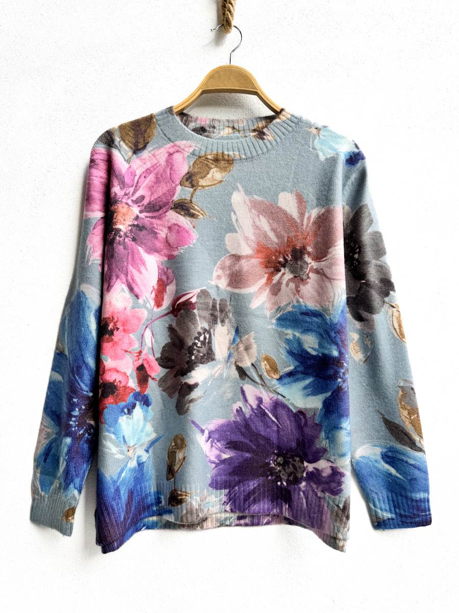 Jersey Con Flores Azul Claro