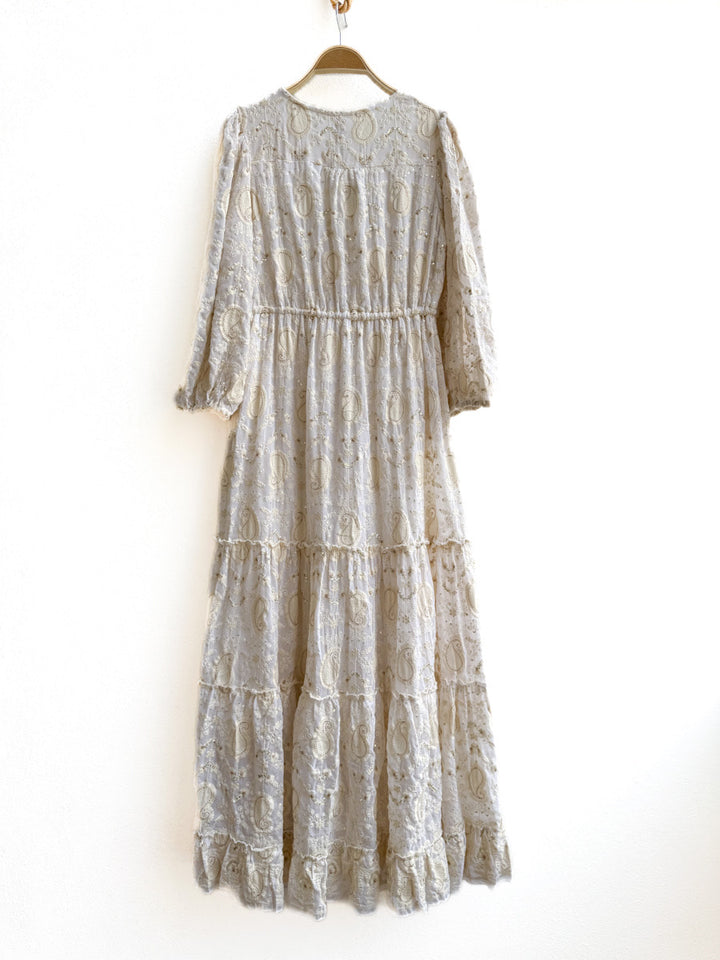 Vestido Largo Bohemio Bordado con Cordón Ajustable
