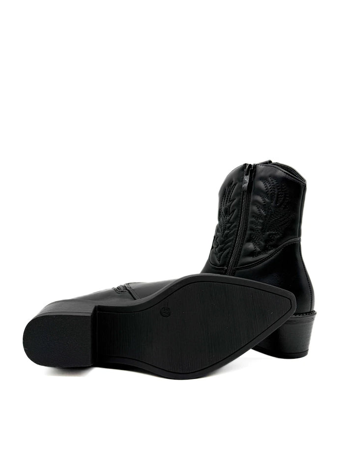 Botines Cowboy con Bordado Étnico para Mujer en Antelina y Piel Sintética
