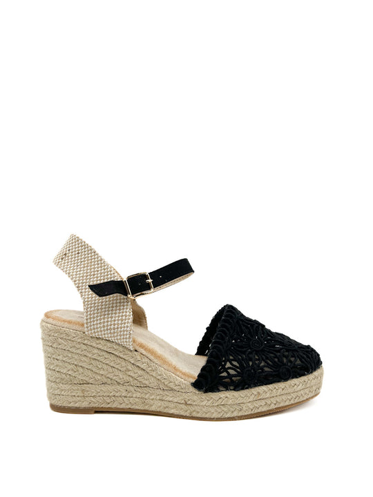 Alpargatas Cuña Crochet Referencia R9136 Negro