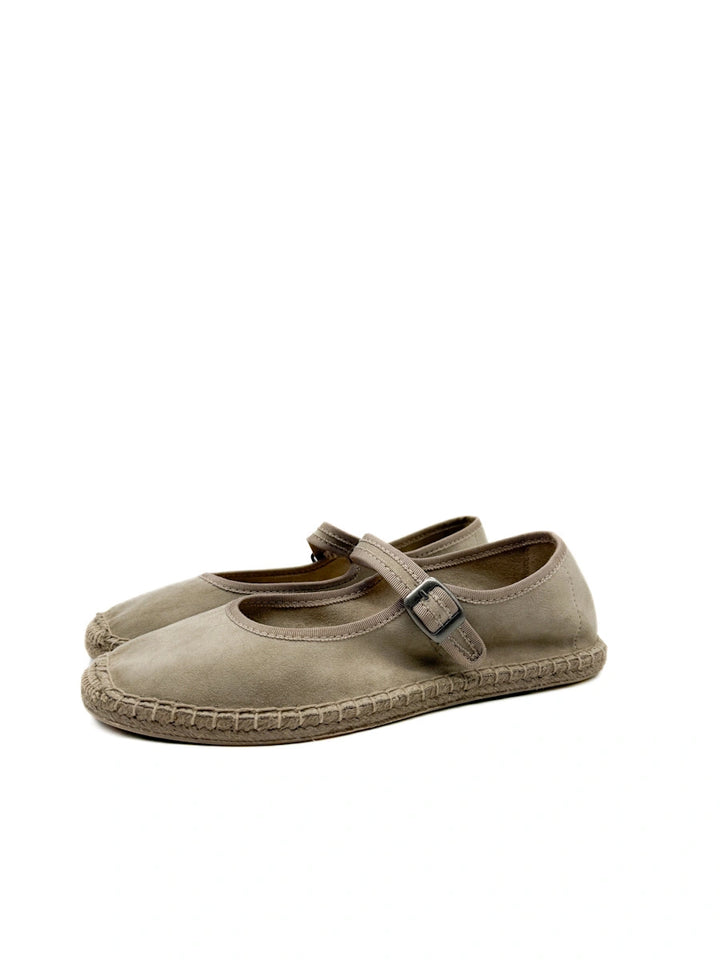 Corina Espadrillas Mary Jane en antelina con Suela de Esparto