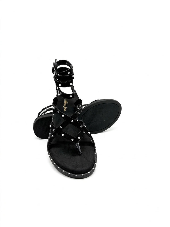Sandalias Planas Estilo Romano con Tachuelas y Cierre al Tobillo - Colección Verano