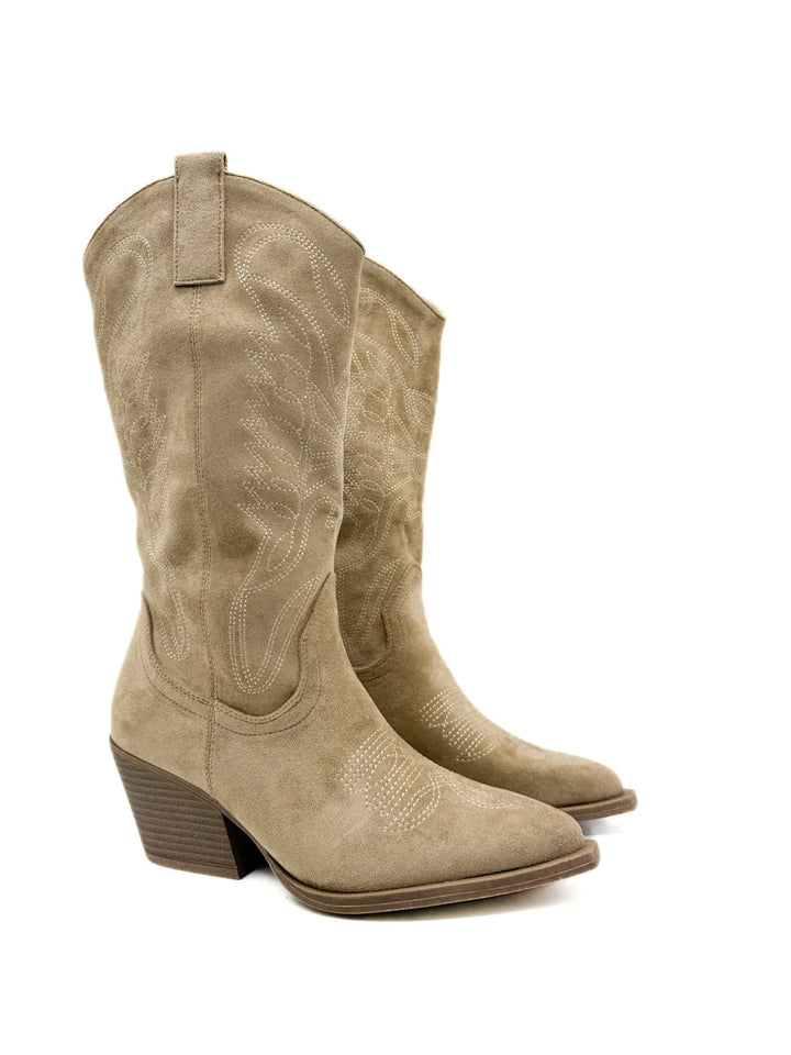 Botas Altas Cowboy de Mujer con Bordados Étnicos y Cremallera