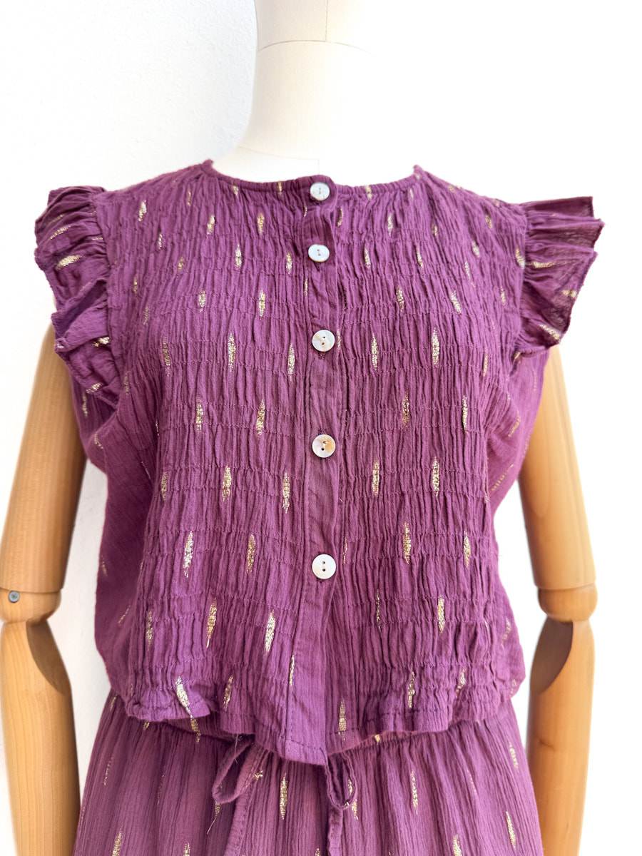 Conjunto de Blusa y Falda en Algodón Texturizado Blusa Burdeos única