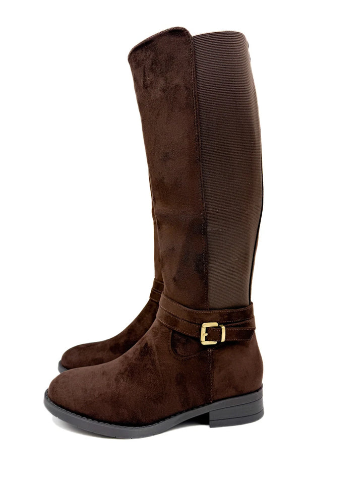 Botas Altas de Antelina con Hebilla y Caña Elástica