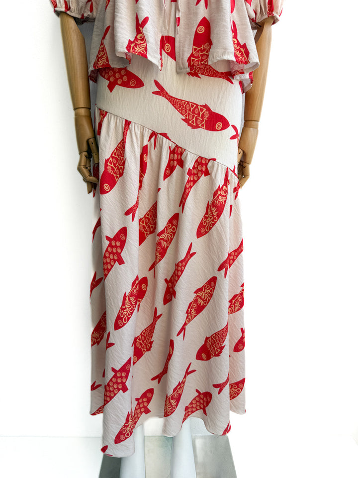 Conjunto peces beige y Rojo