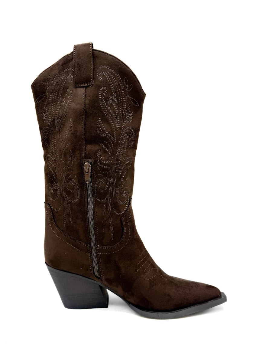 Botas Camperas Cowboy Bordadas de Caña Alta con Tacón Ancho