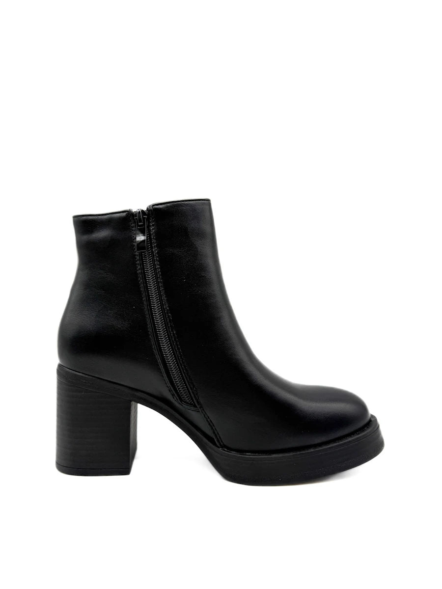 Botines de Tacón Ancho y Plataforma para Mujer en Polipiel y Antelina con Cremallera