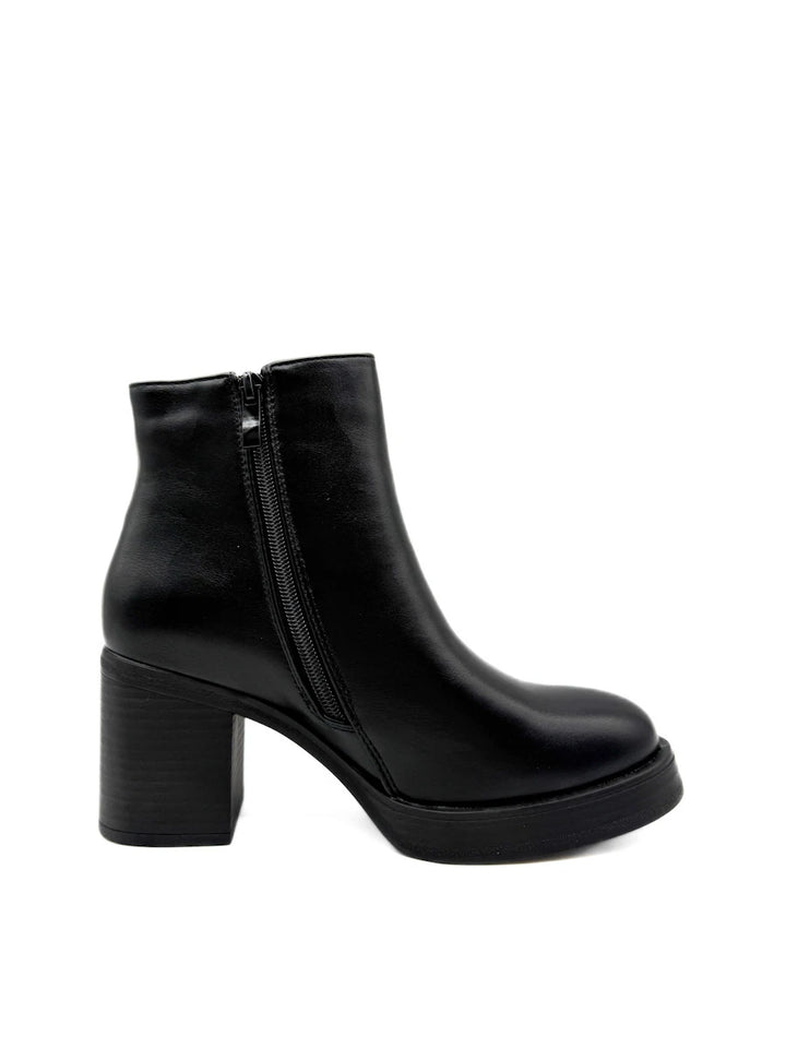Botines de Tacón Ancho y Plataforma para Mujer en Polipiel y Antelina con Cremallera