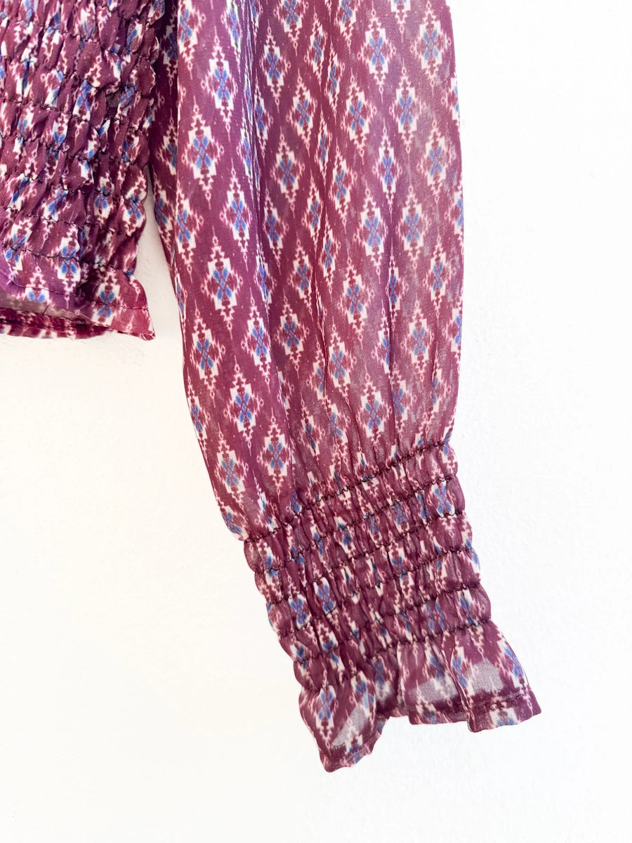 Blusa Smock con Cuello alto y Mangas Largas