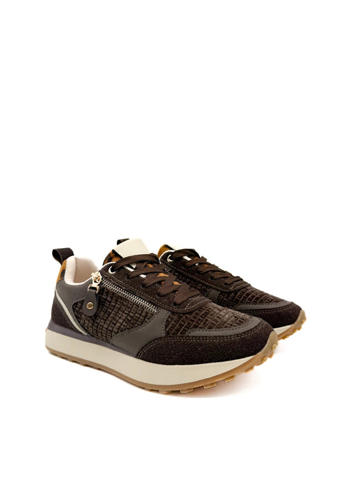Zapatillas Deportivas de Mujer con Cremallera Decorativa, Pana y Detalle Animal Print