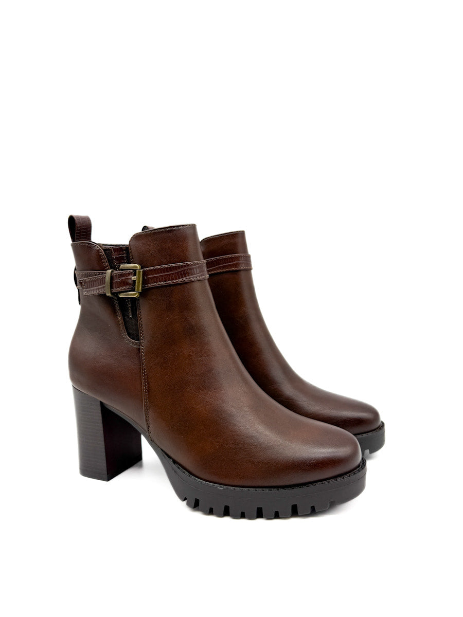 Botines de Cuero Sintético con Tacón Ancho y Suela de Plataforma