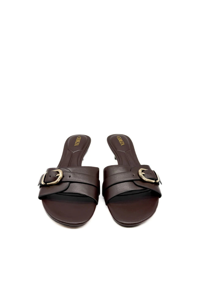 Sandalias Mule Tacón Bajo con Hebilla Dorada