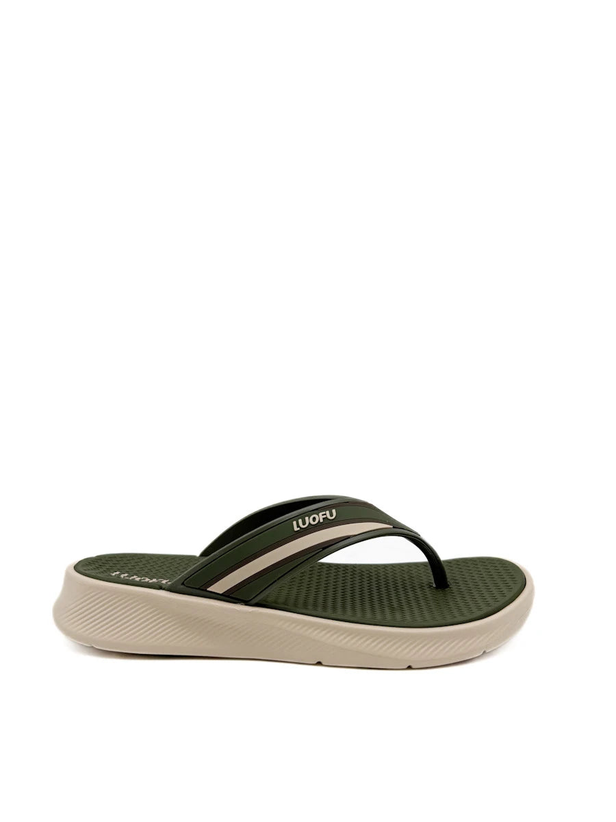 Chanclas hombre piscina LUOFU color marrón y beige.