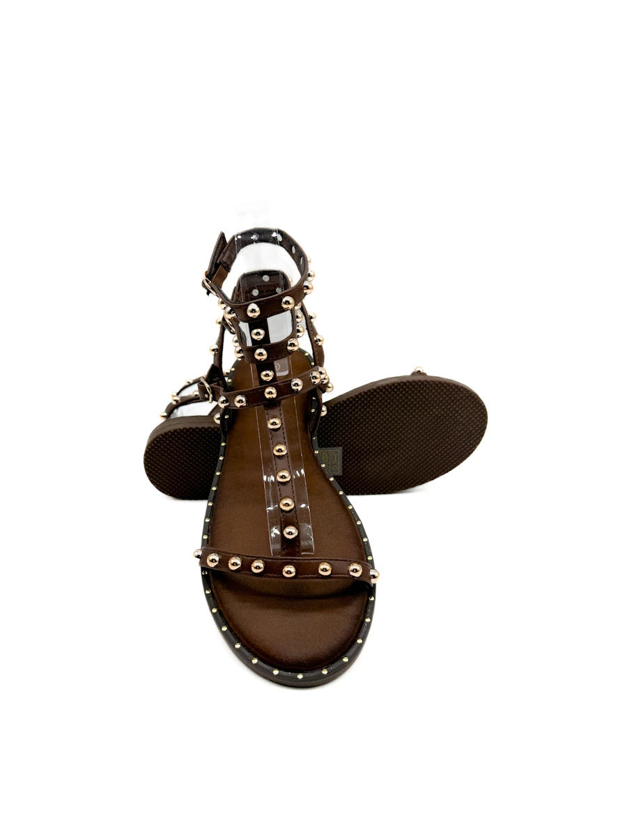Sandalias Planas Estilo Romana con Tachuelas Doradas Para Mujer