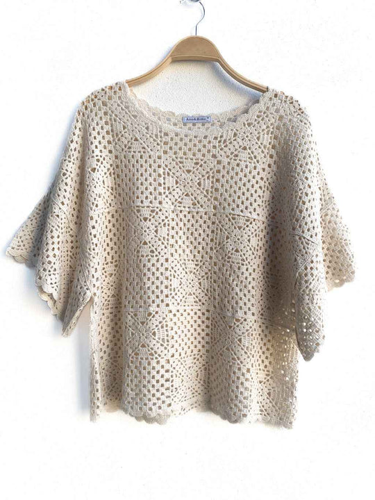 Top Crochet Calado Beige Única