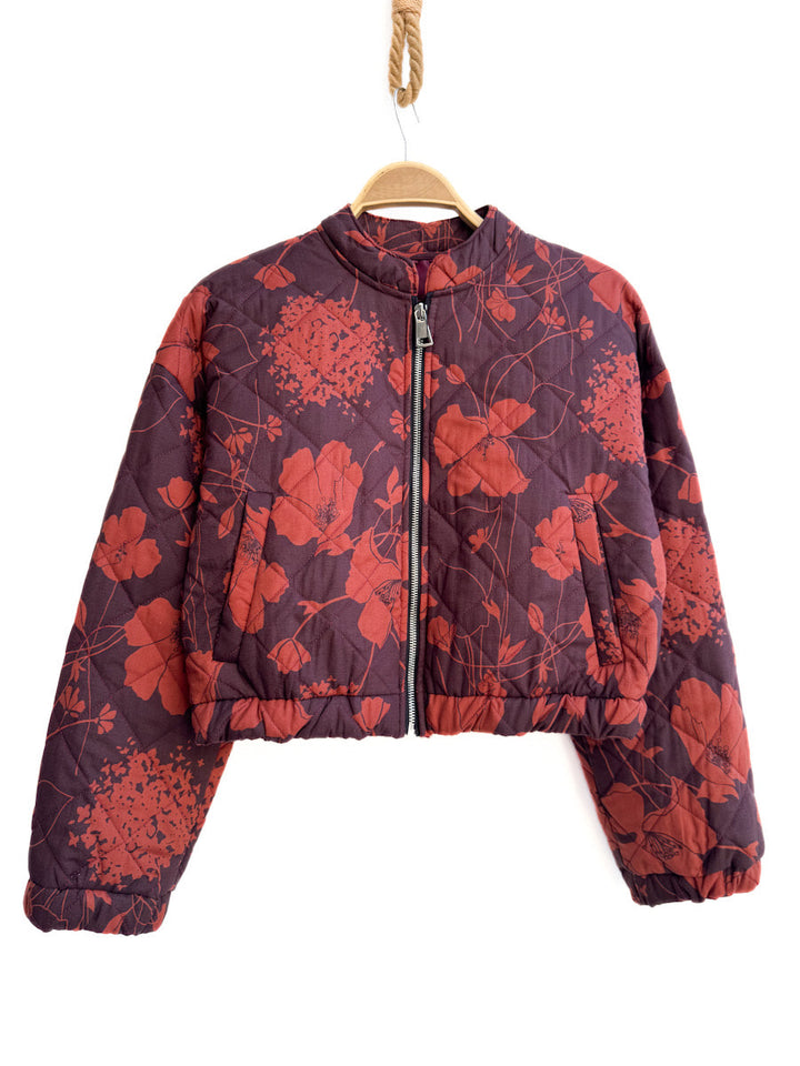 Chaqueta acolchada corta con estampado geométrico Marrón única