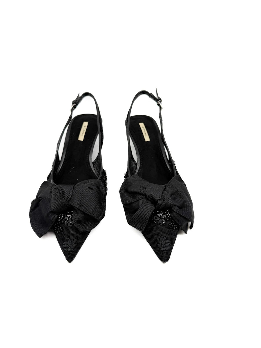 Zapato de Salón Corina Negro: Diseño Mesh con Lazo y  - destalonado de Fiesta