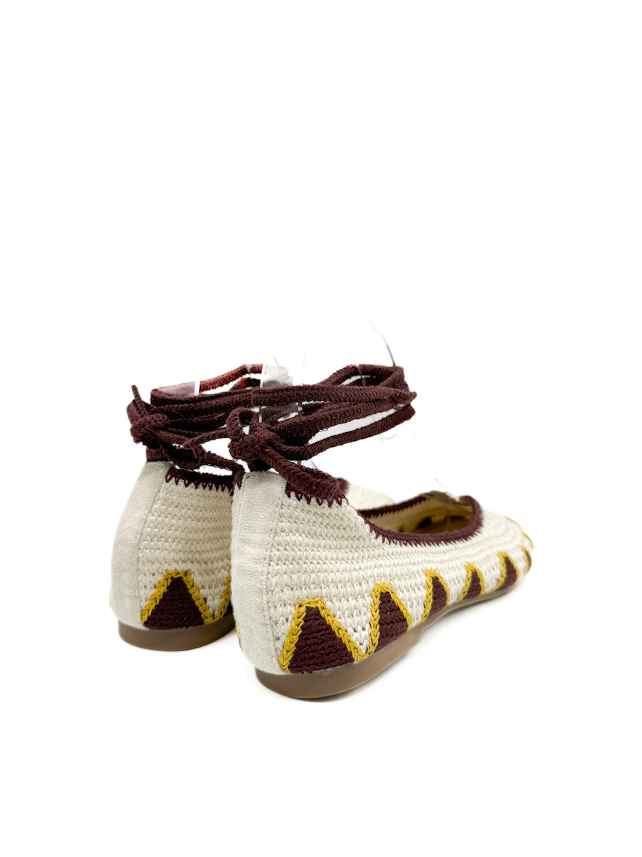 Bailarinas Artesanales de Crochet con Cintas para Tobillo y Diseño Étnico