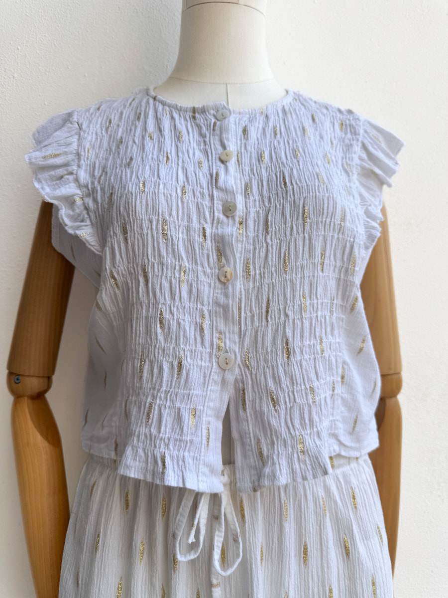 Conjunto de Blusa y Falda en Algodón Texturizado Blusa Blanco única