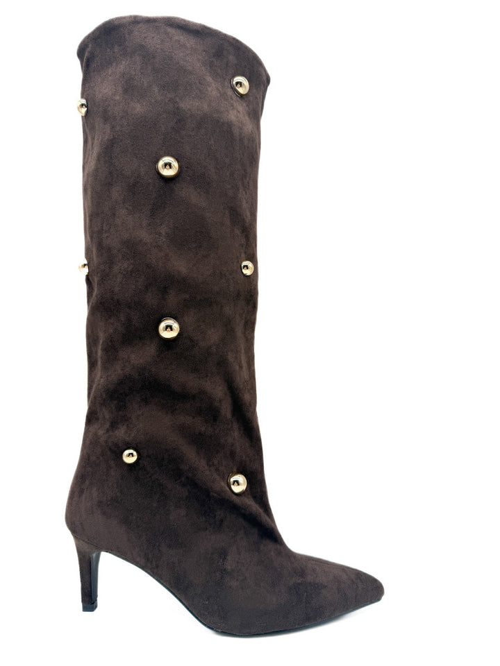 Botas Alta Caña con Remaches Metálicos en Antelina Marrón