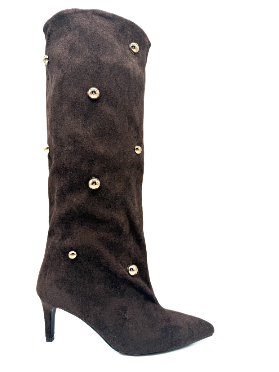 Botas Alta Caña con Remaches Metálicos en Antelina Marrón