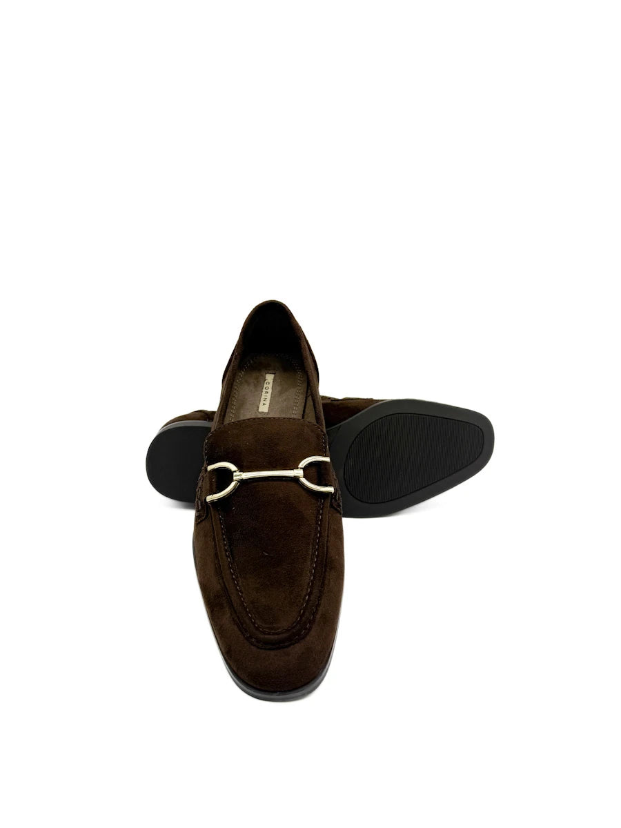 Mocasines de Antelina Marrón con Hebilla Dorada