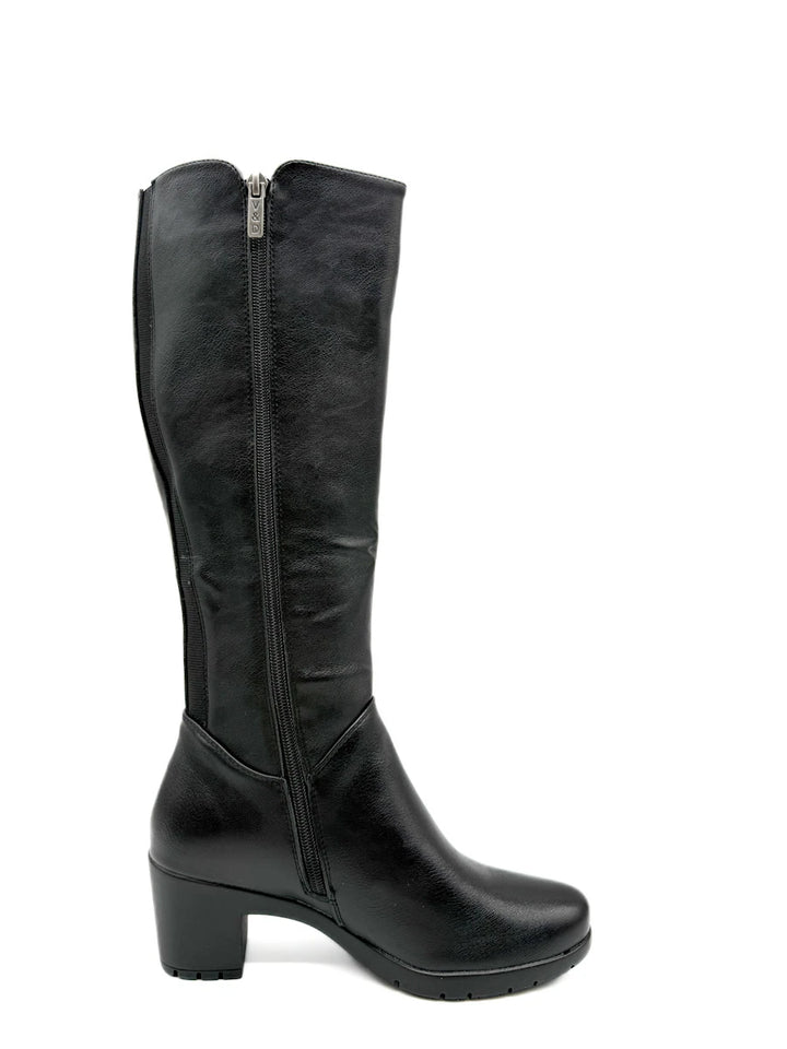 Botas Altas de Piel Sintética con Tacón Ancho y Panel Elástico Posterior