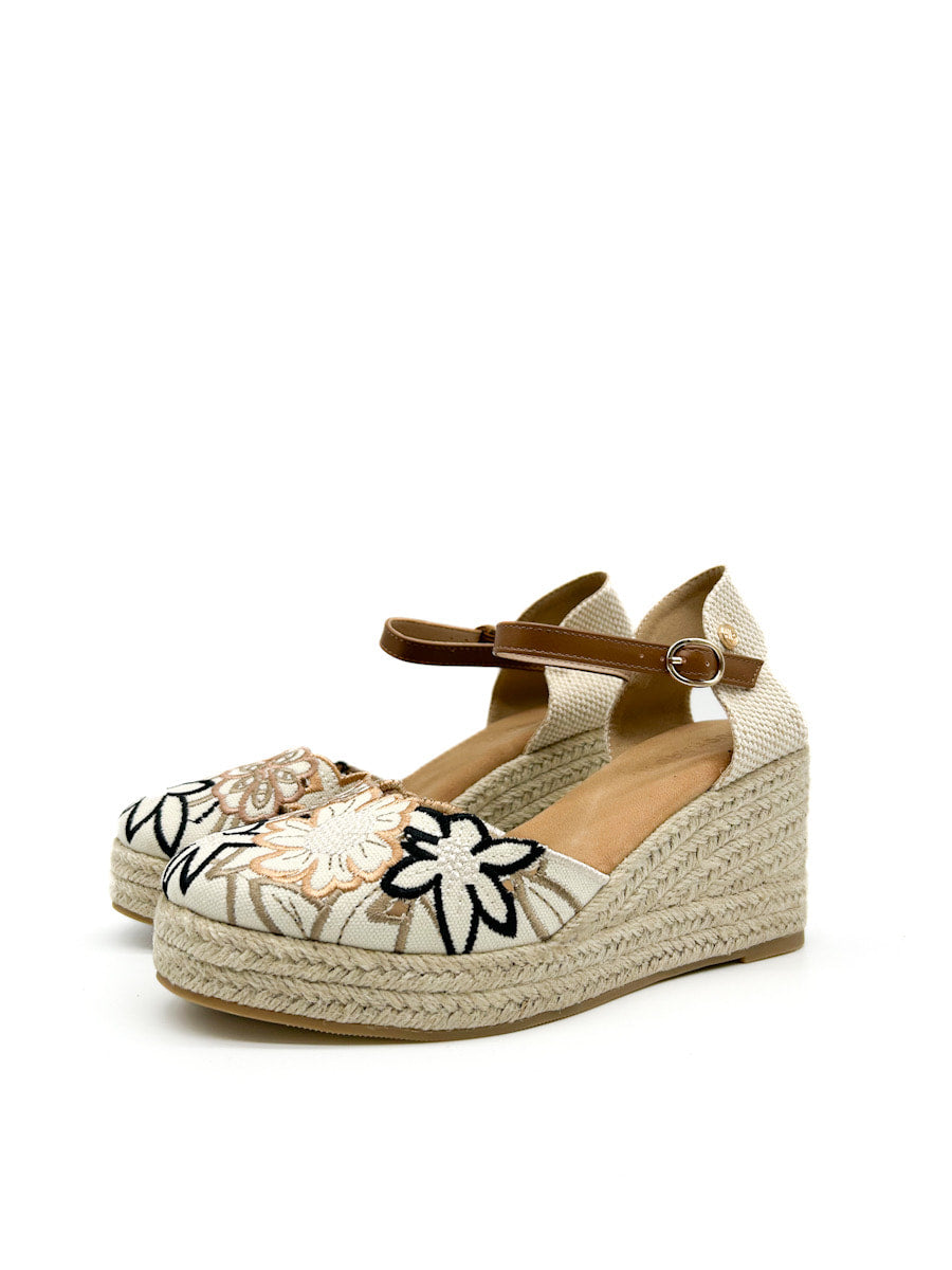 Alpargatas Cuña con Plataforma Bordado Floral