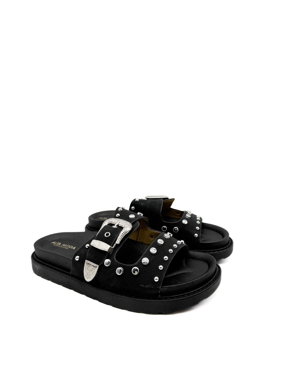Sandalia Negra con Tacha para Mujer