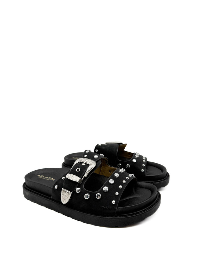 Sandalia Negra con Tacha para Mujer