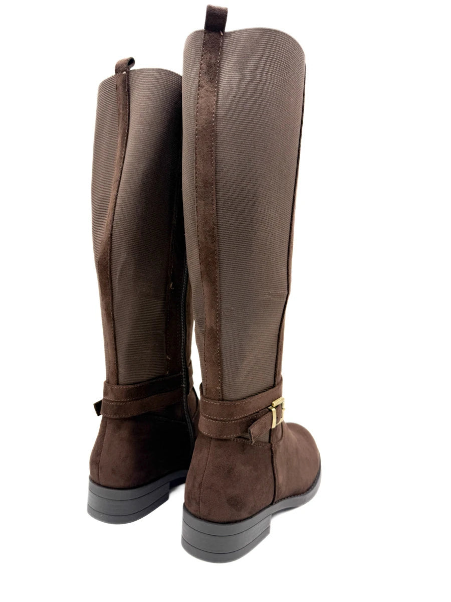 Botas Altas de Antelina con Hebilla y Caña Elástica
