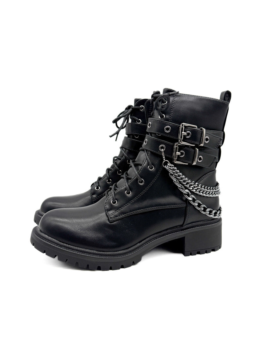 Botas Militares Negras con Cadenas