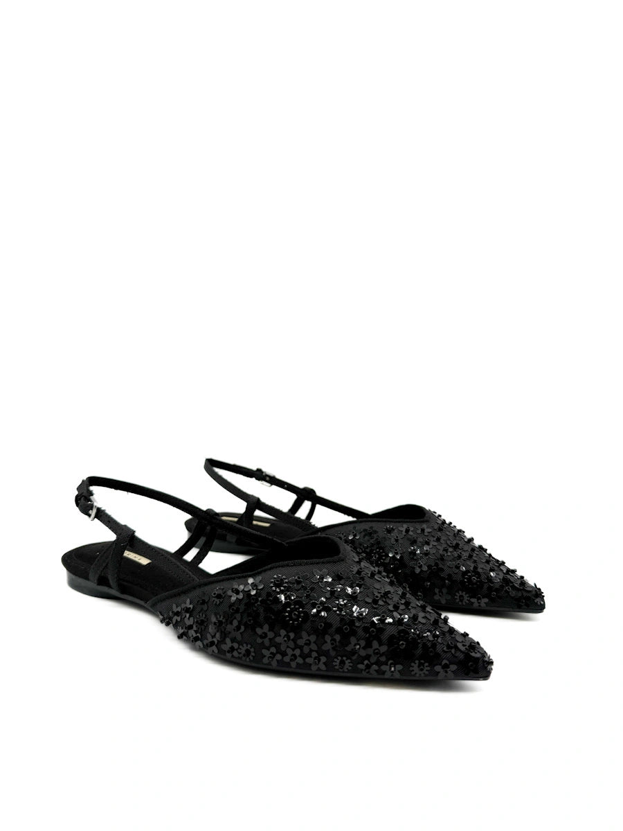 Zapatos destalonados Corina: Punta Fina con Flores y Lentejuelas de Brillo