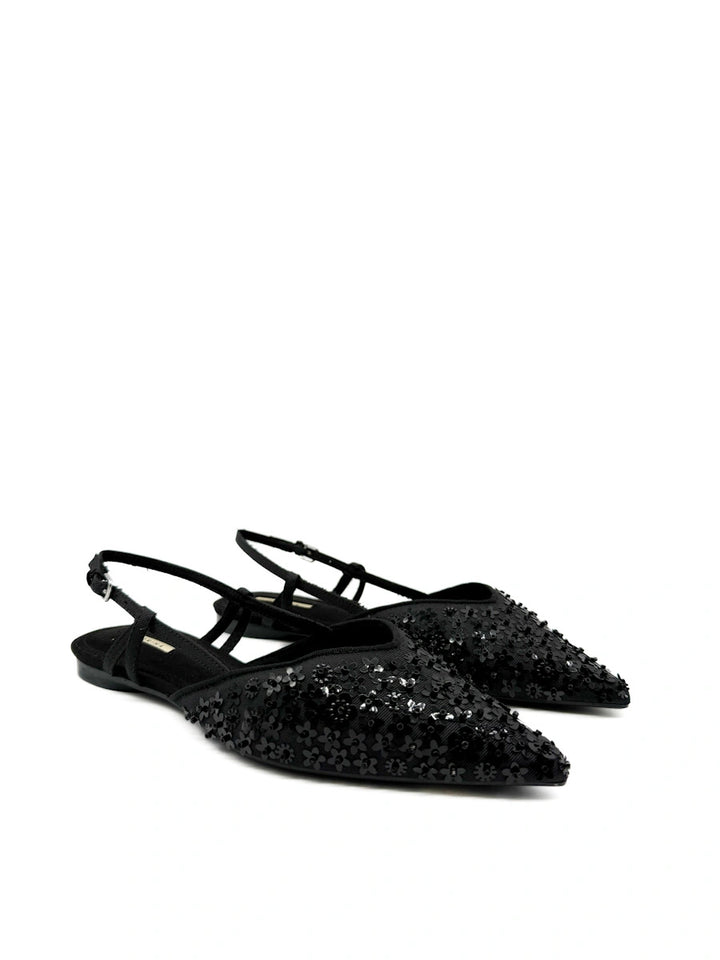 Zapatos destalonados Corina: Punta Fina con Flores y Lentejuelas de Brillo