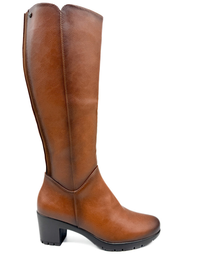Botas Altas de Caña Recta con Tacón Cuadrado y Cremallera Cuero
