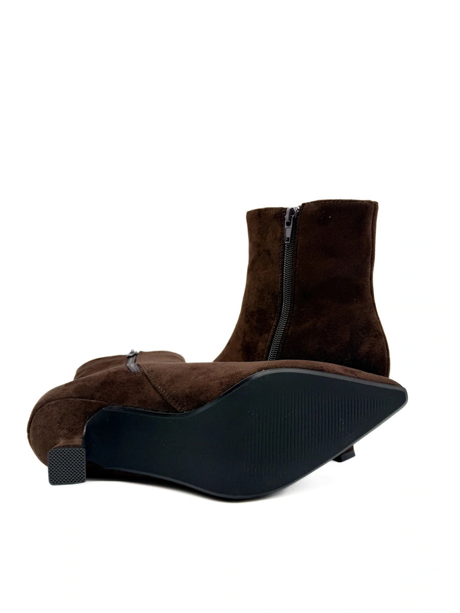 Botines de Antelina con Tacón Cónico y Punta Fina