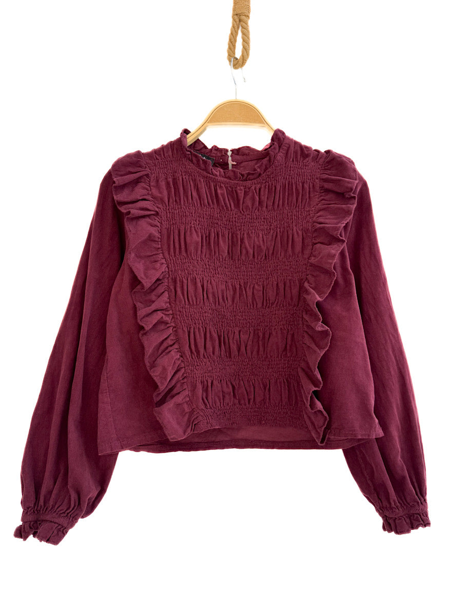 Blusa de Pana con Detalles Románticos Burdeo única