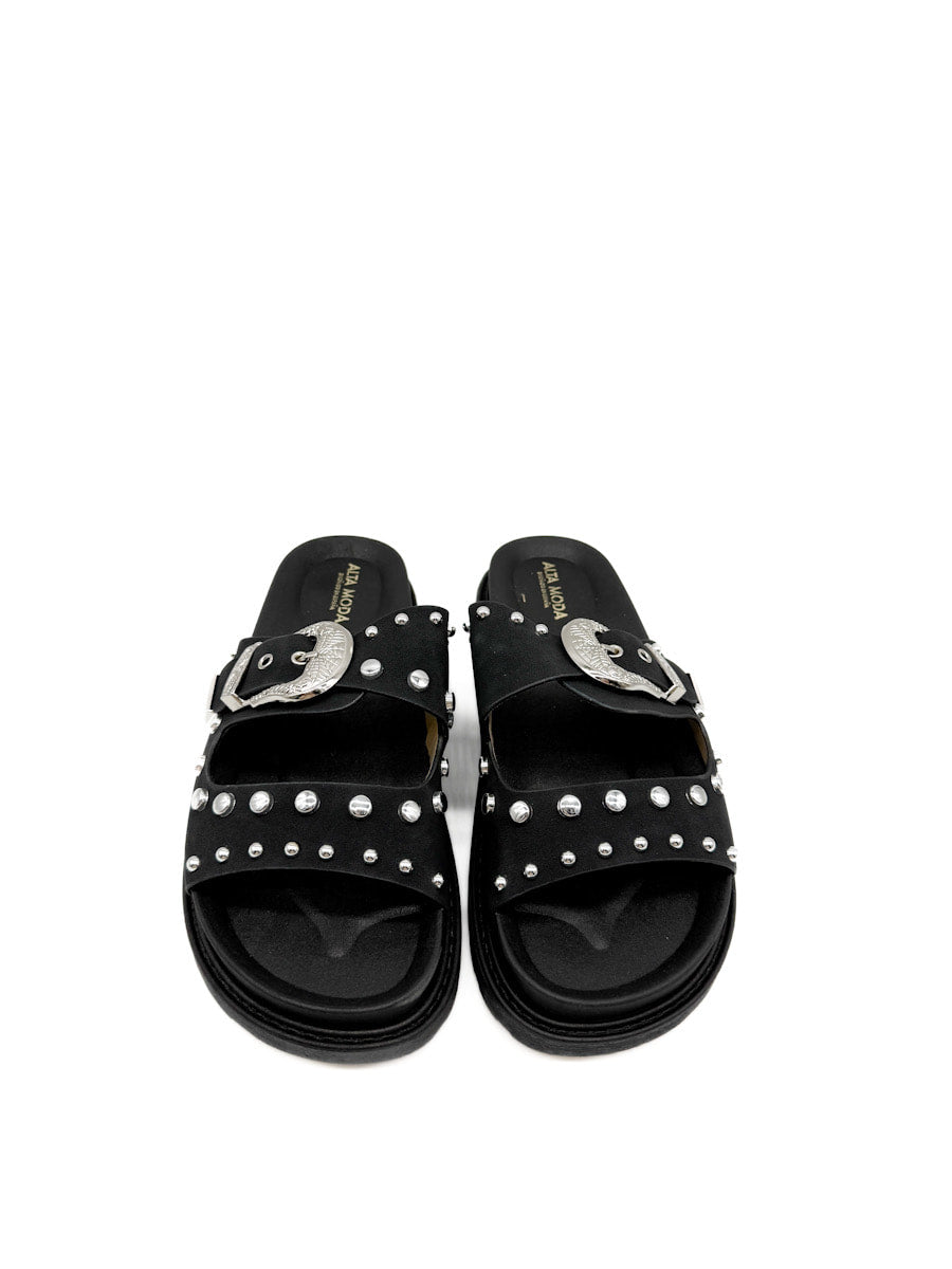 Sandalia Negra con Tacha para Mujer