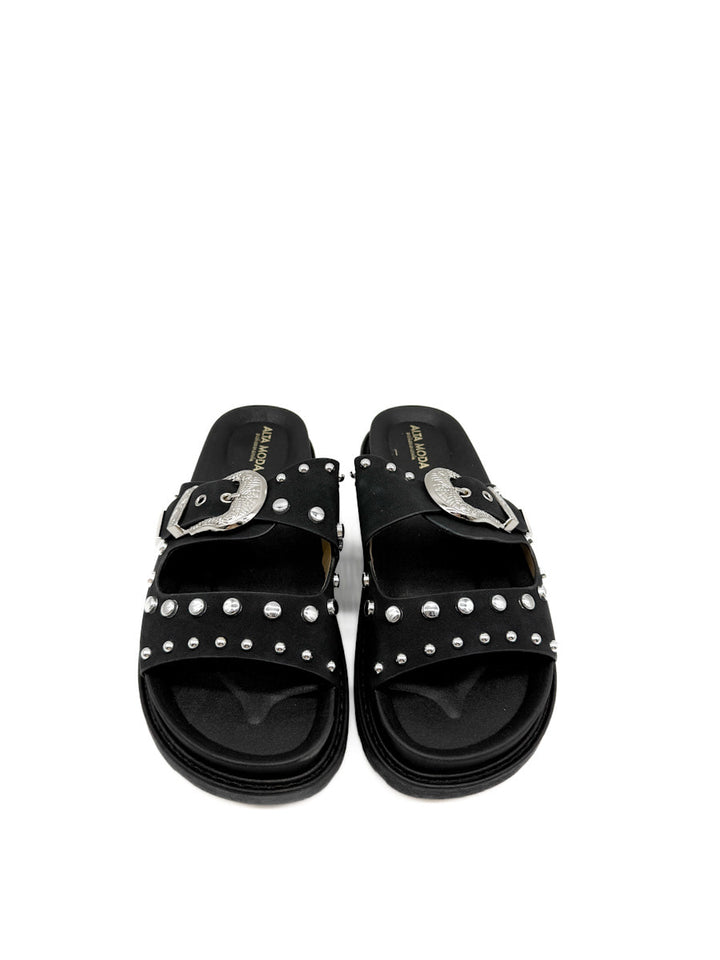 Sandalia Negra con Tacha para Mujer