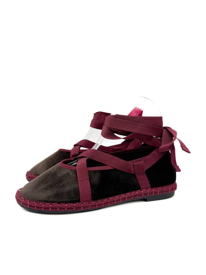 Bailarinas de Terciopelo Tira Cruzadas Con Cinta Atada