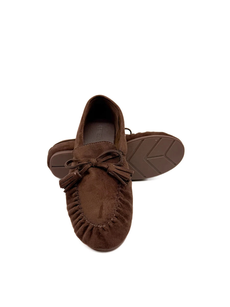Mocasines Planos de Ante con Borlas y Lazo