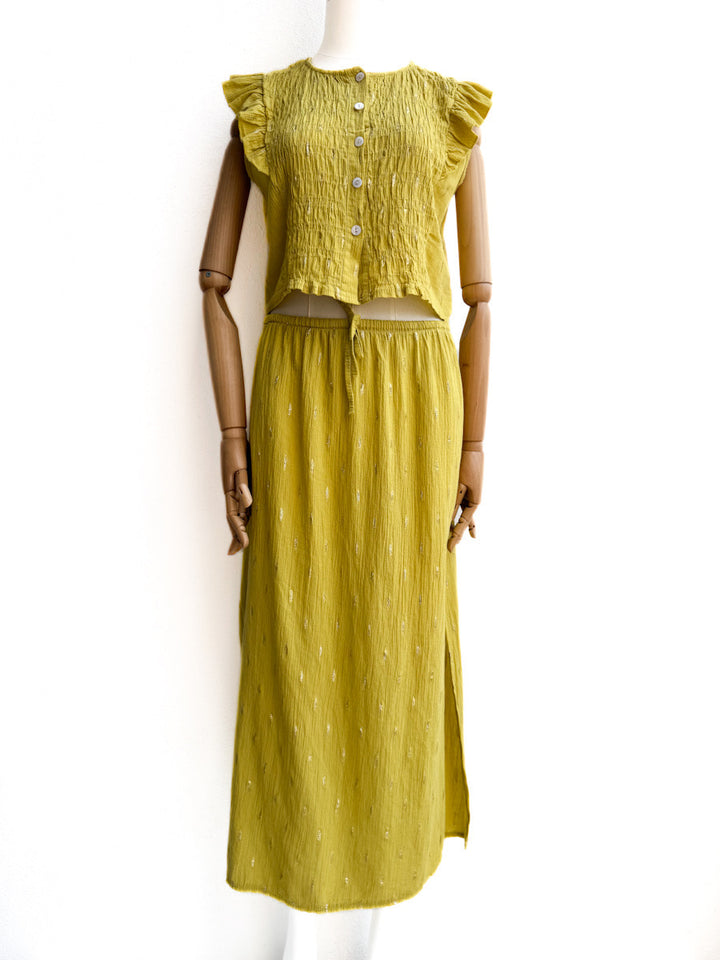 Conjunto de Blusa y Falda en Algodón Texturizado
